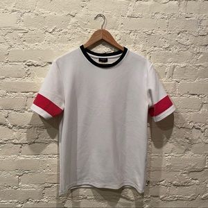 White Tee with Black & Red Detail